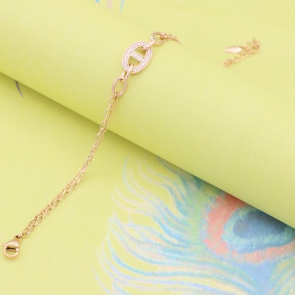 "Sparkling Oval Charm Rose Gold Bracelet with Adjustable Chain, XPBL0829 - Picture 7 of 13